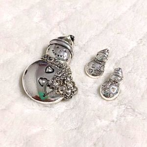 Christmas Holiday Snowman Brooche/Pendant & Pierced Earrings